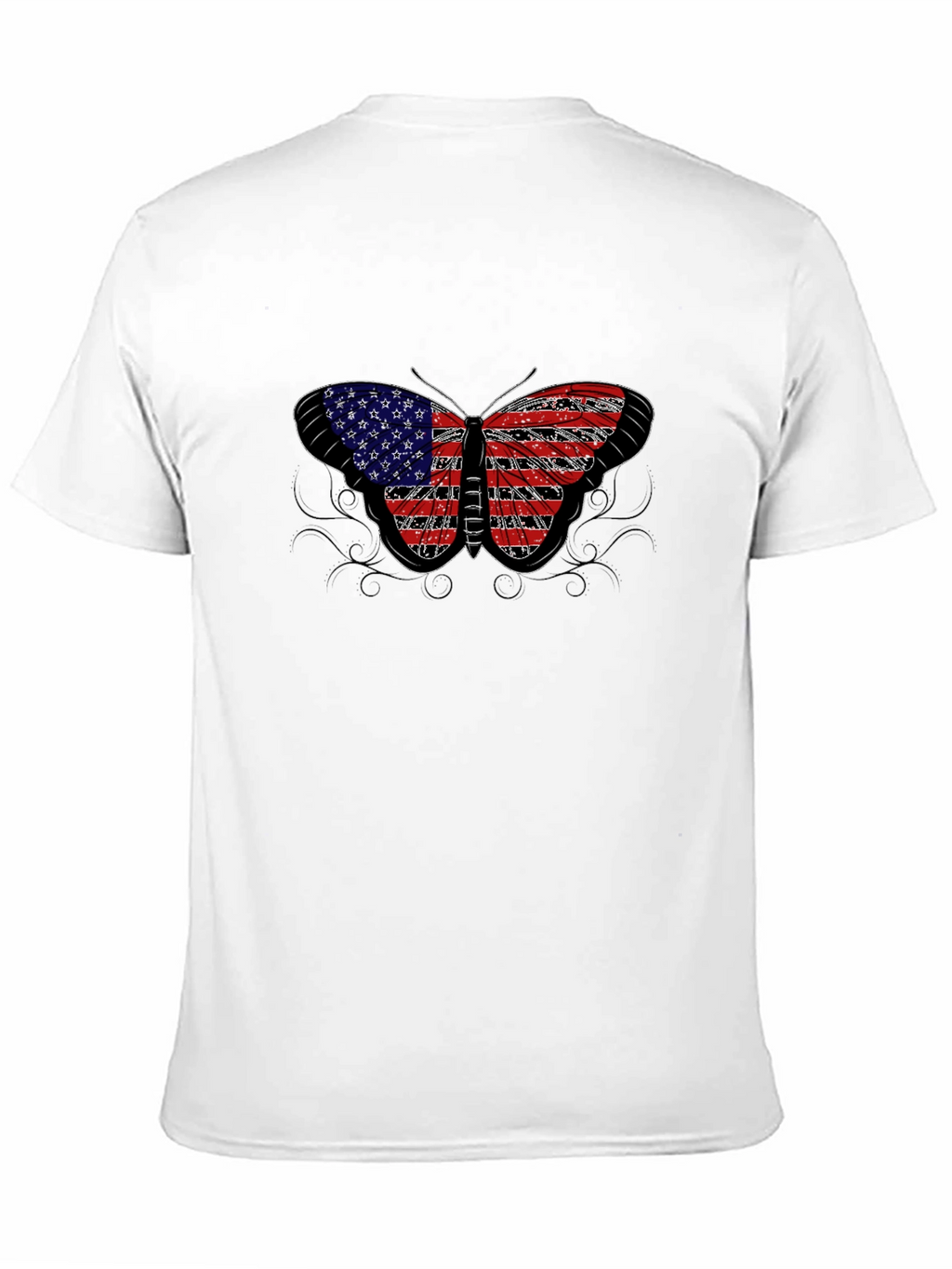 American Flag Butterfly Black T-Shirt