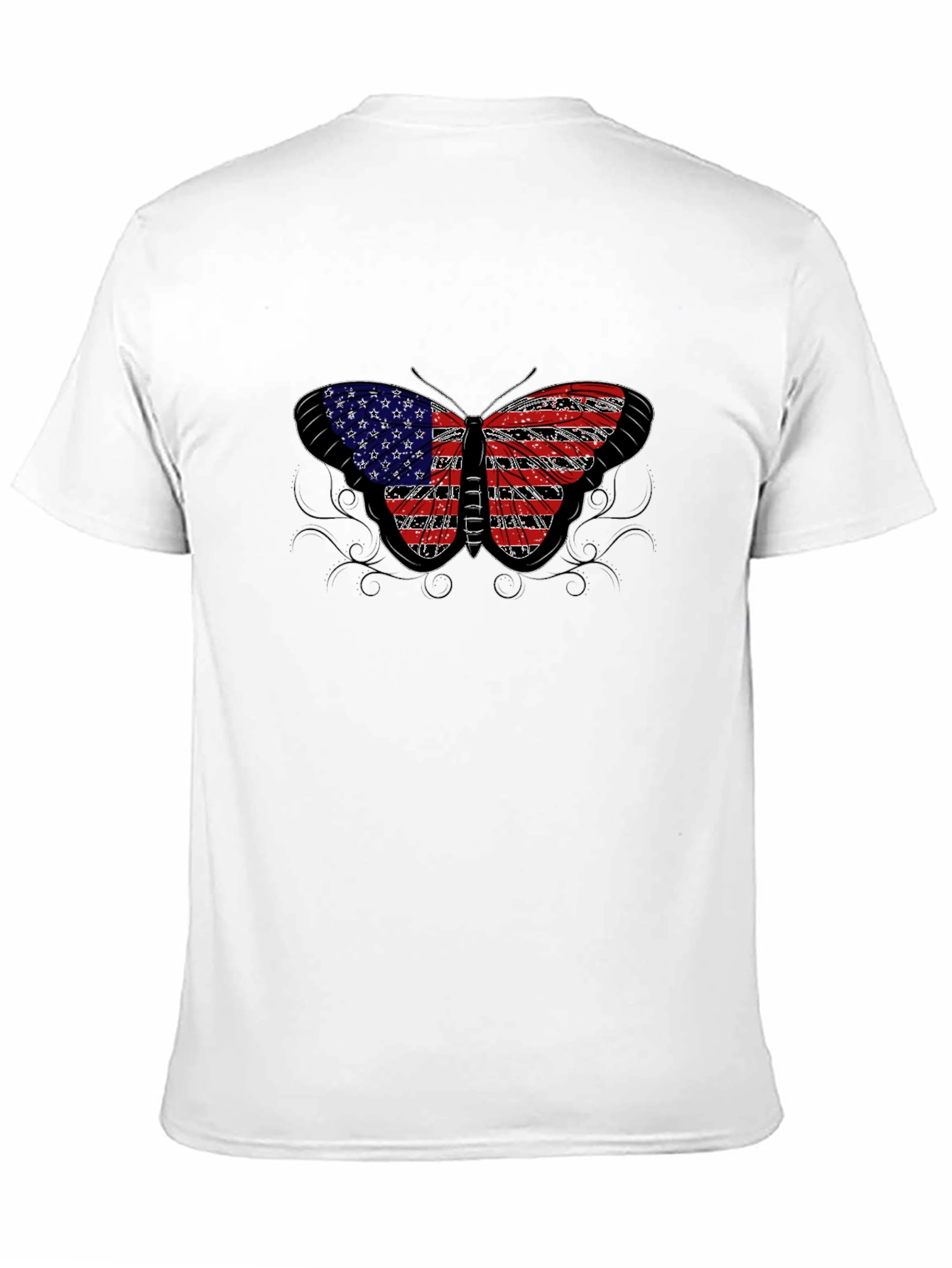 American Flag Butterfly Black T-Shirt
