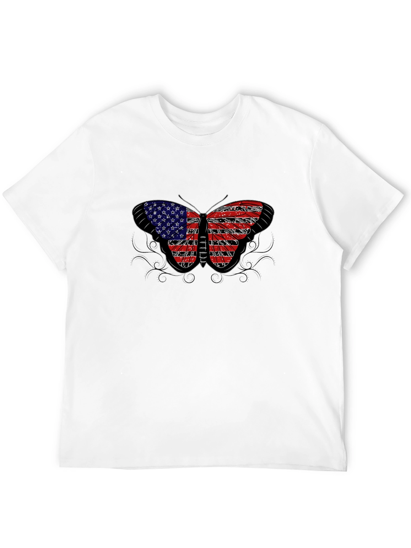 American Flag Butterfly Black T-Shirt
