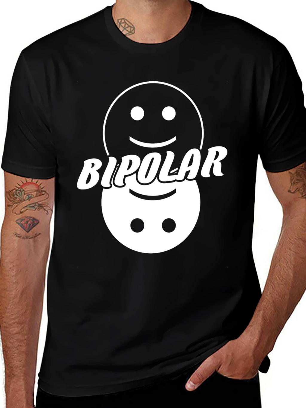 Bipolar Smiley Face Graphic Tee - Mens Funny T-Shirt
