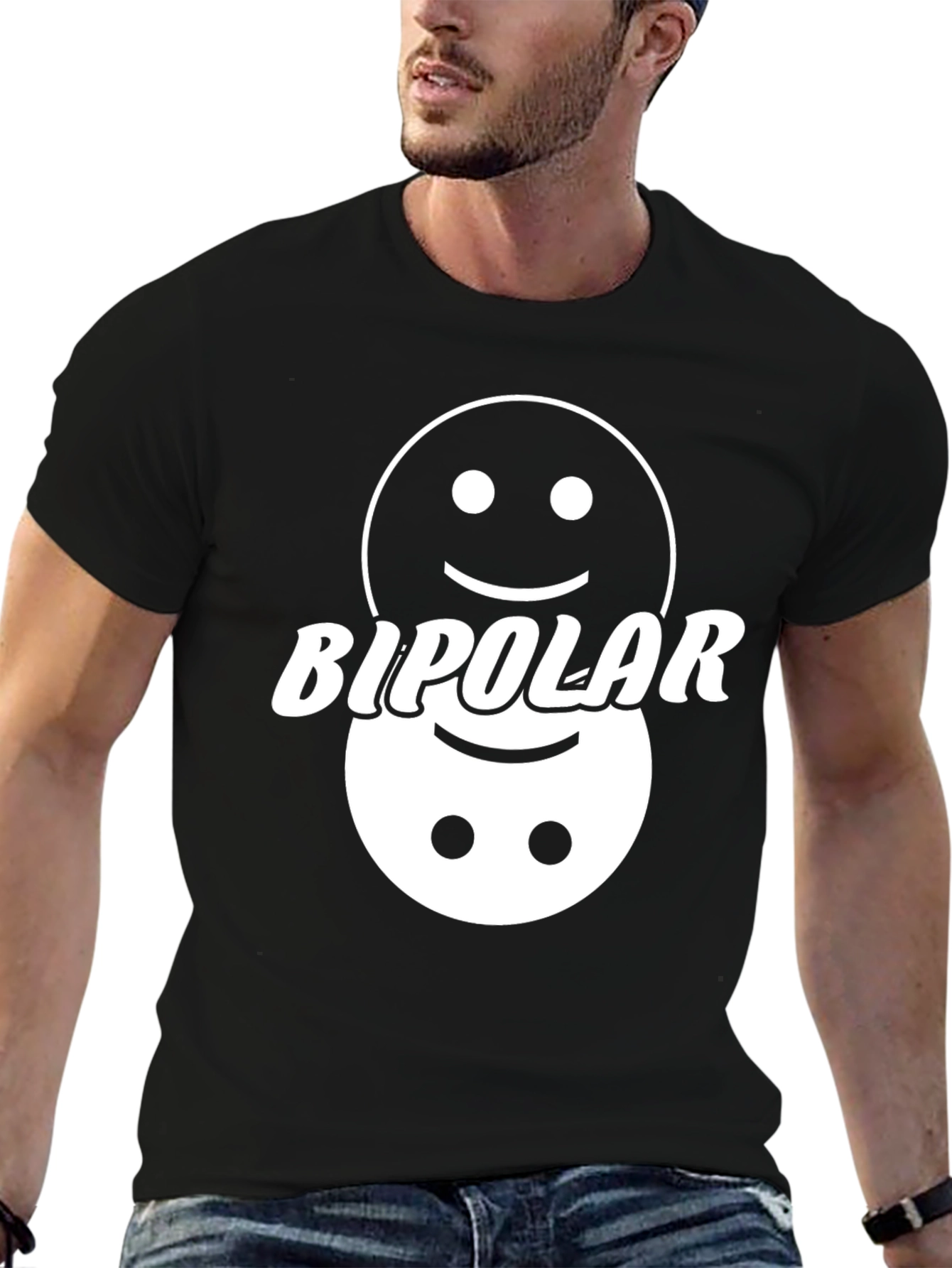 Bipolar Smiley Face Graphic Tee - Mens Funny T-Shirt