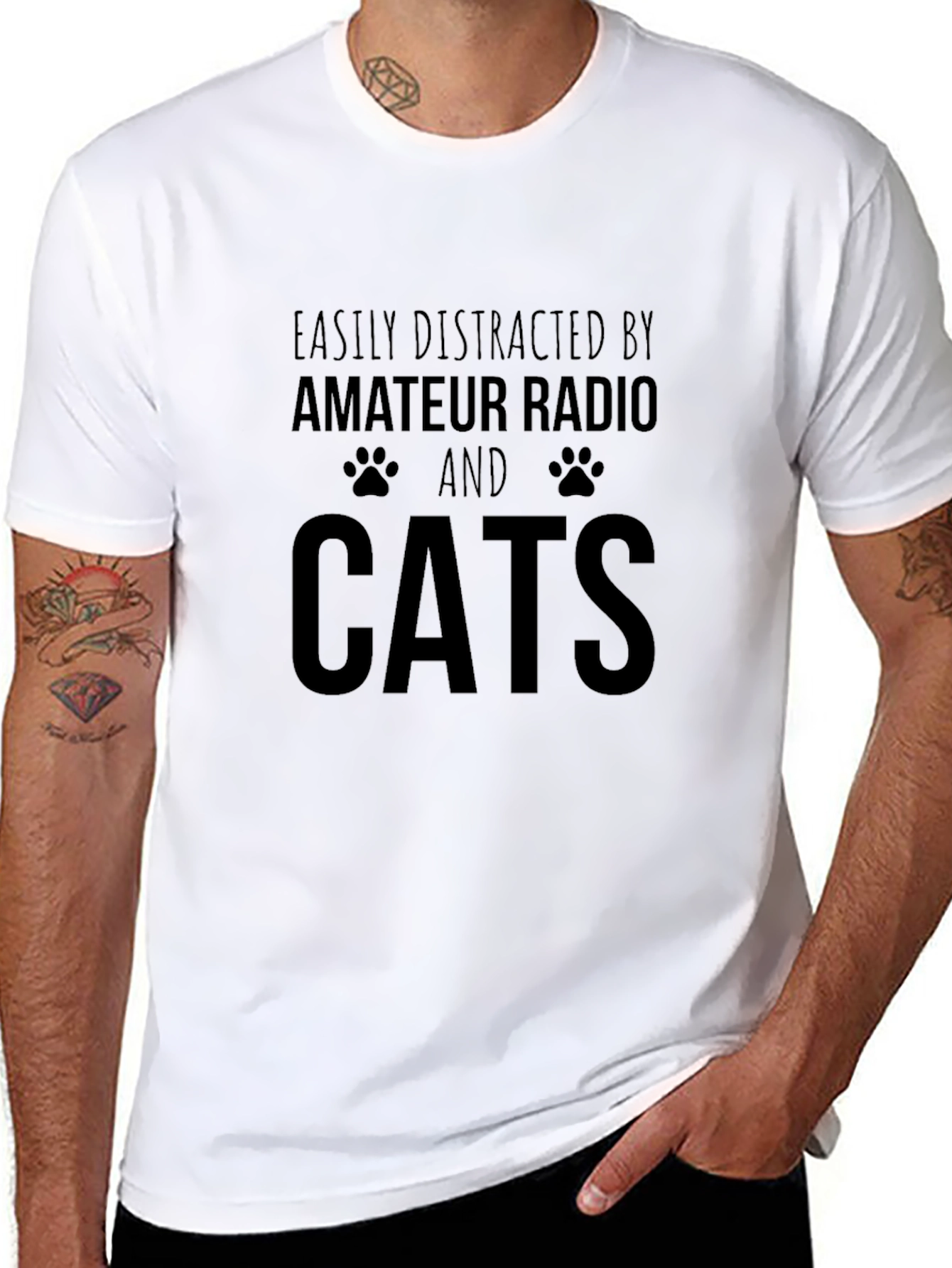 Easily Distracted by Amateur Radio and Cats T-Shirt