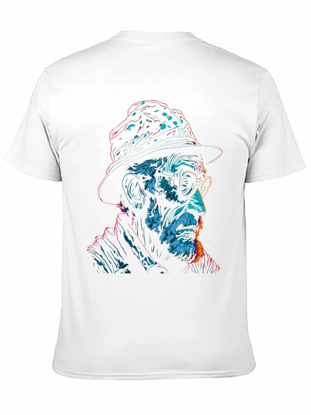 Neon Art Old Man Graphic Print Black T-Shirt
