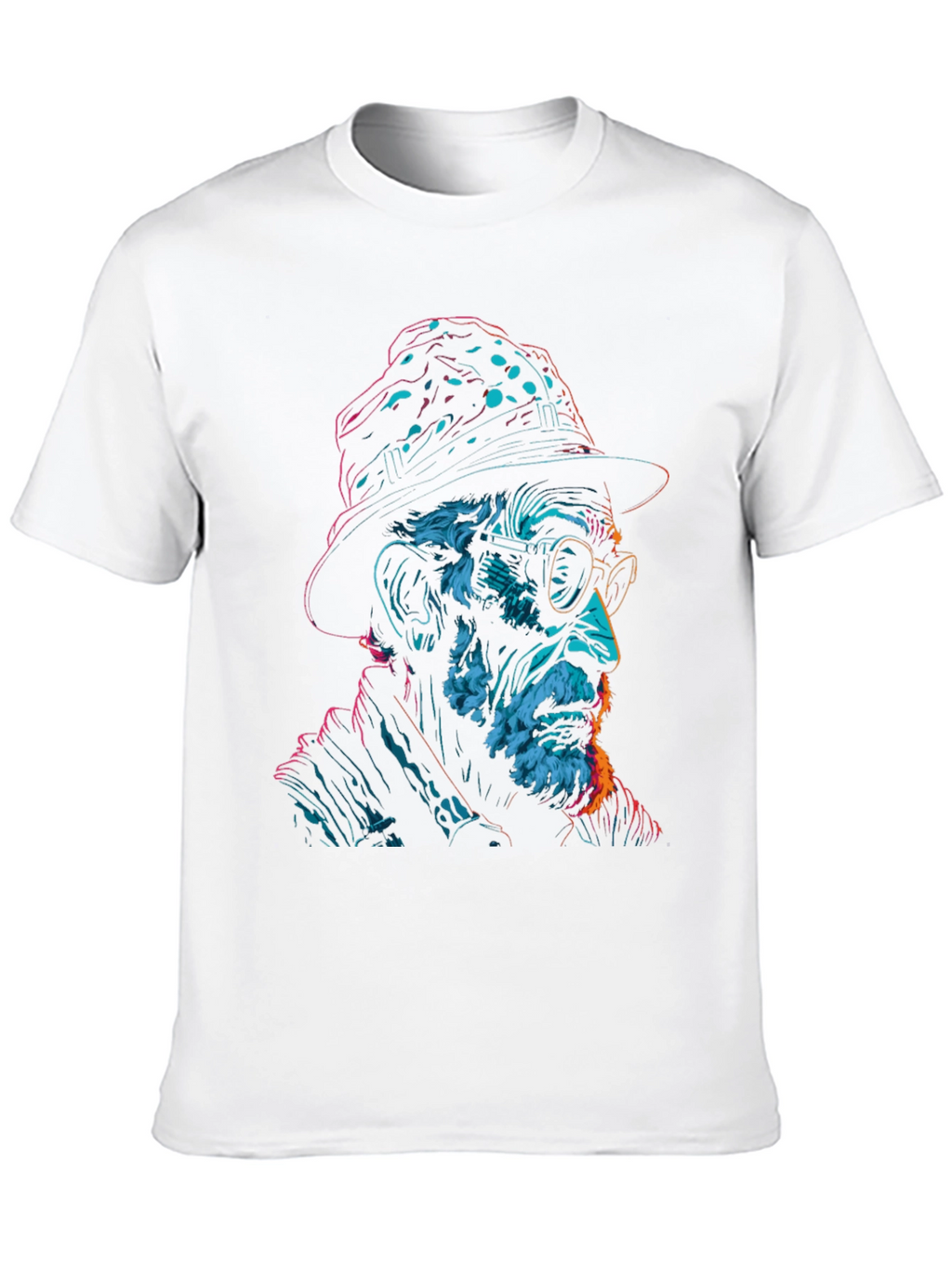 Neon Art Old Man Graphic Print Black T-Shirt