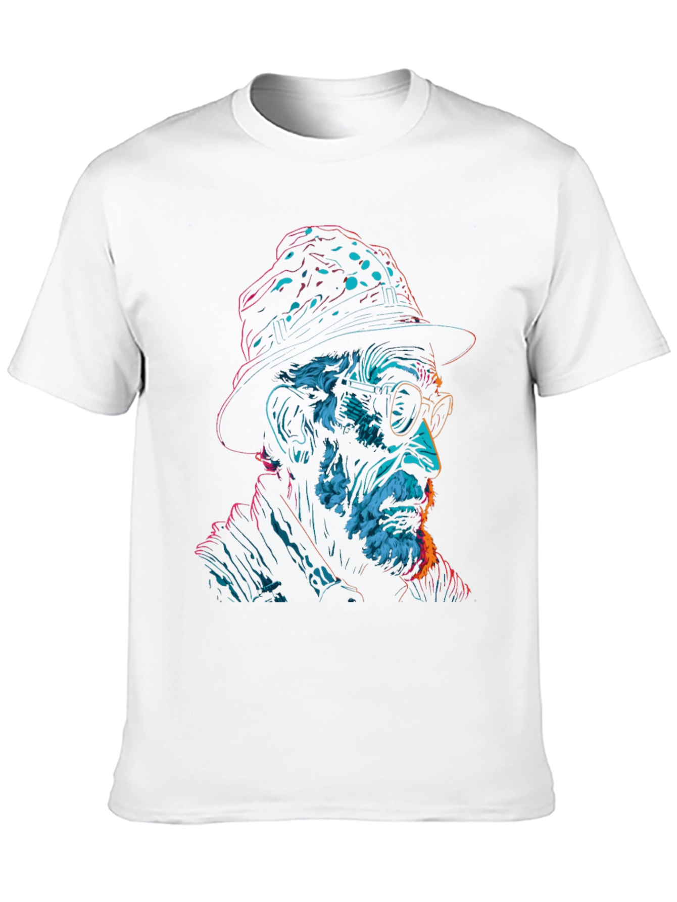 Neon Art Old Man Graphic Print Black T-Shirt