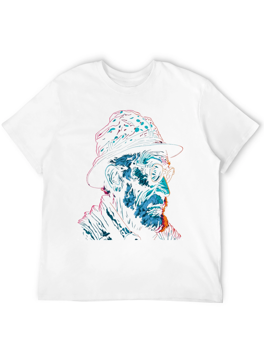 Neon Art Old Man Graphic Print Black T-Shirt
