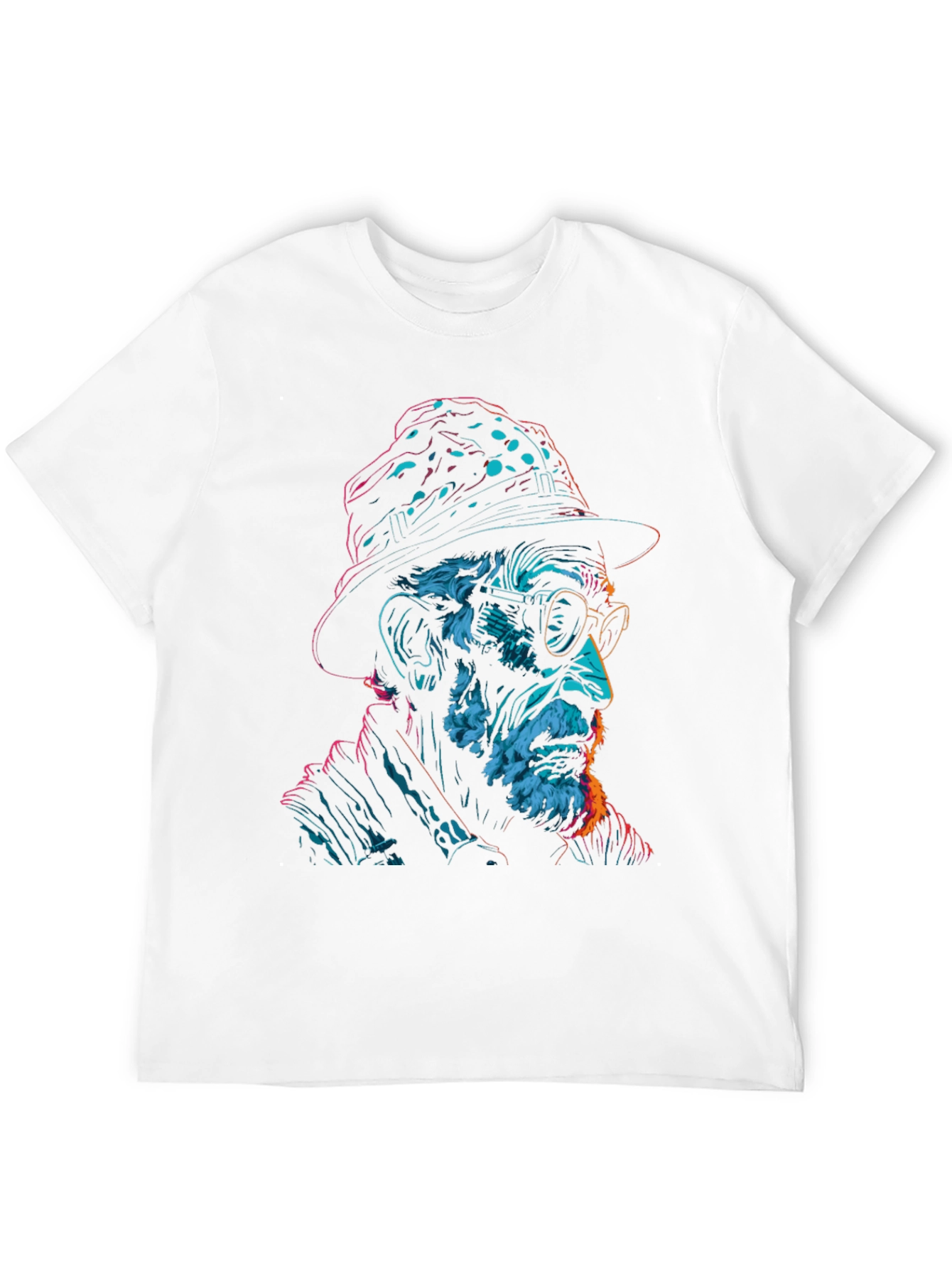 Neon Art Old Man Graphic Print Black T-Shirt