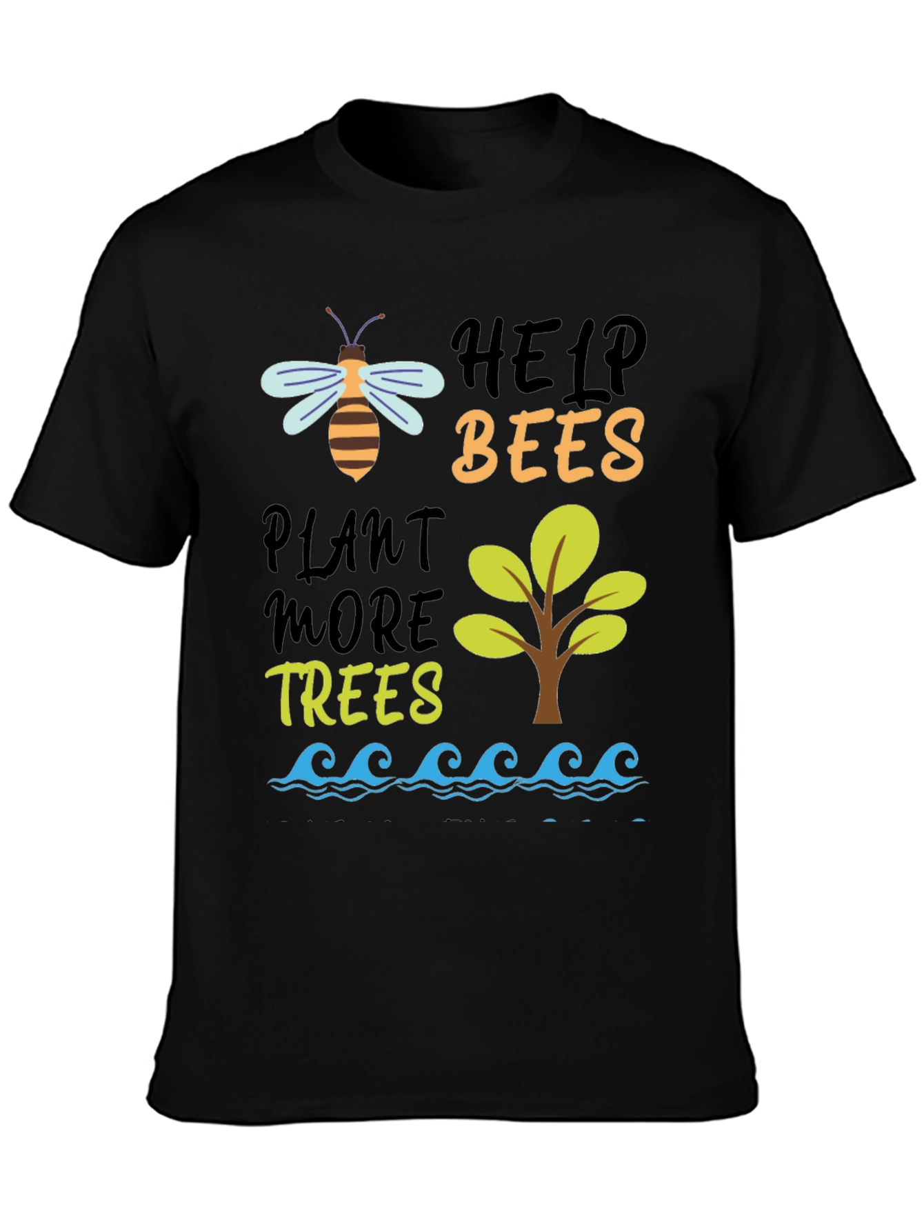 Help Bees Plant Trees Black T-Shirt
