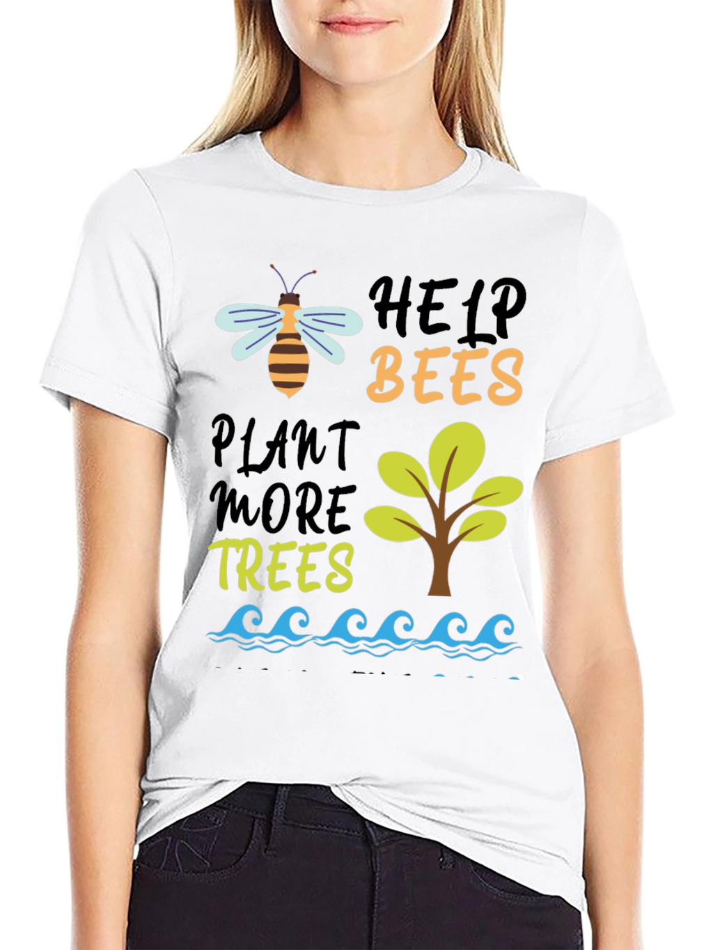 Help Bees Plant Trees Black T-Shirt