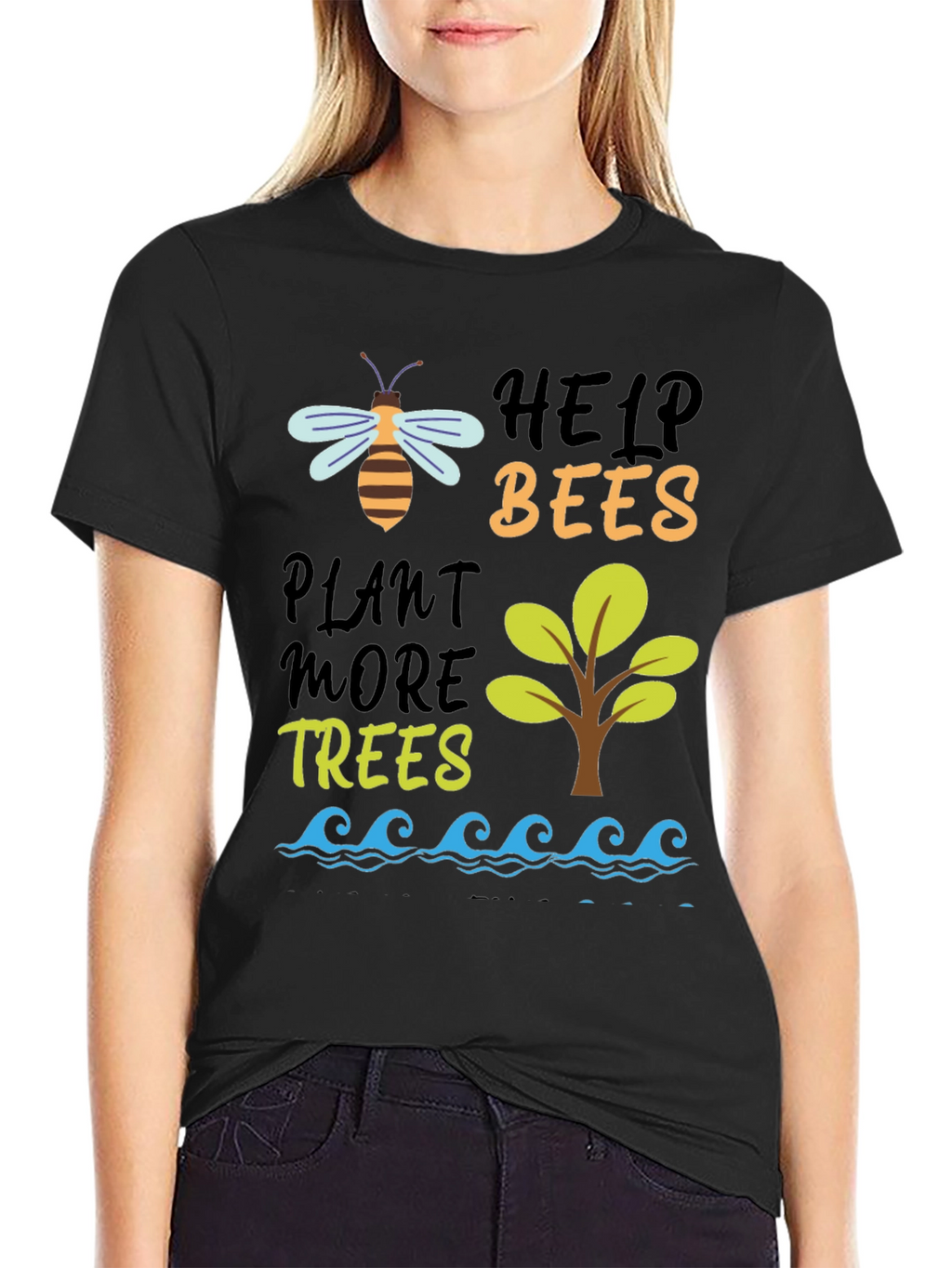 Help Bees Plant Trees Black T-Shirt