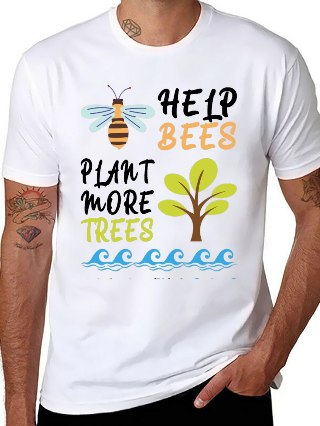 Help Bees Plant Trees Black T-Shirt