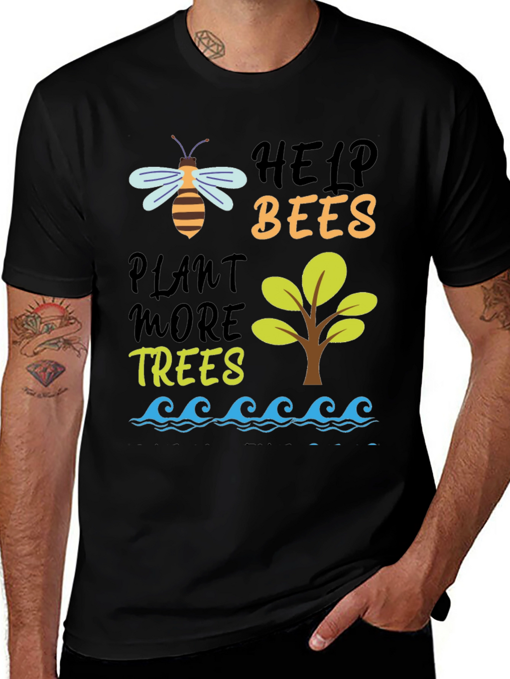 Help Bees Plant Trees Black T-Shirt
