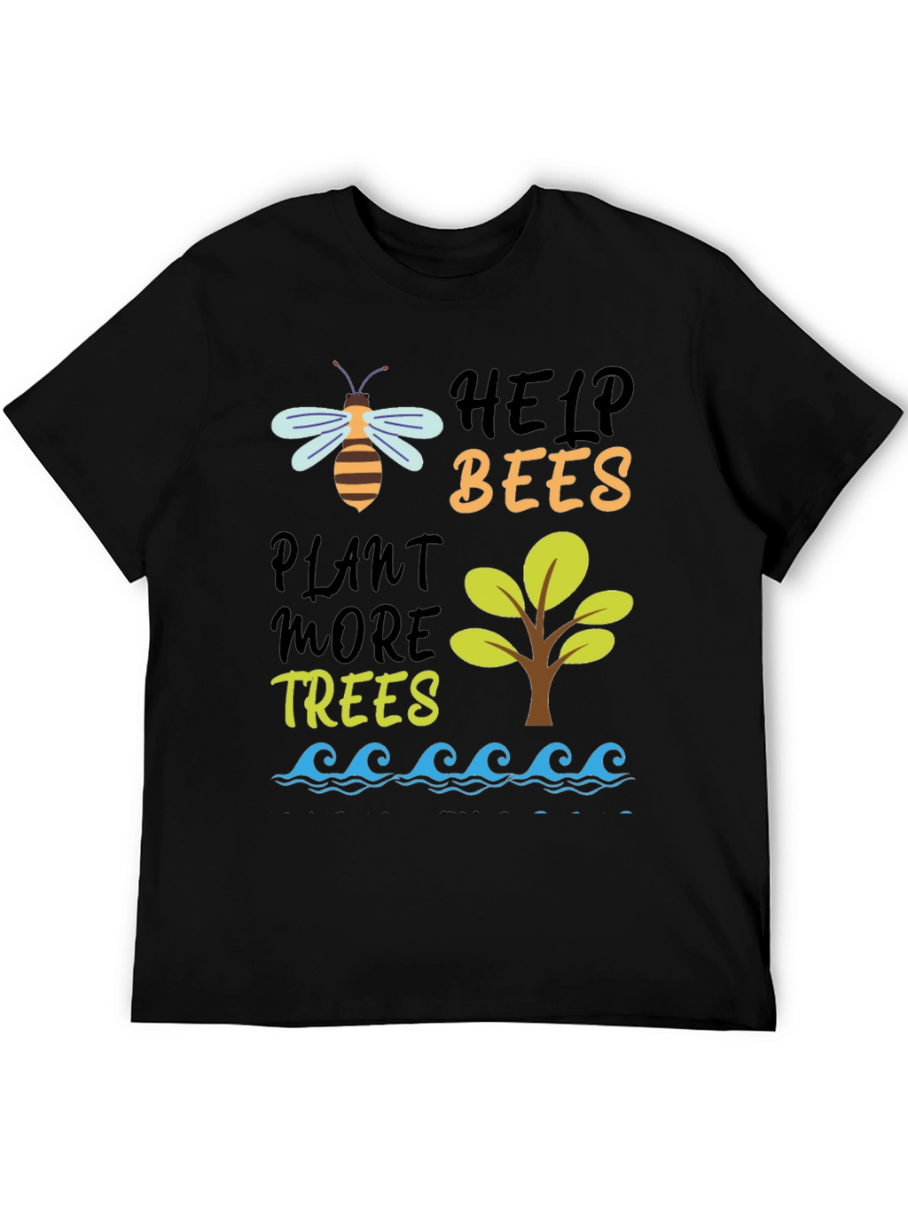 Help Bees Plant Trees Black T-Shirt