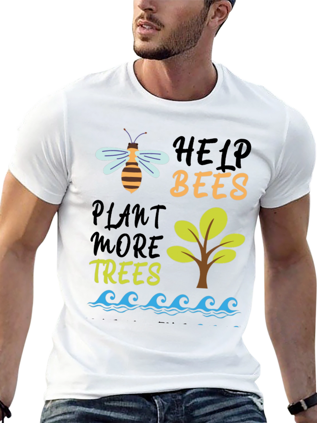Help Bees Plant Trees Black T-Shirt