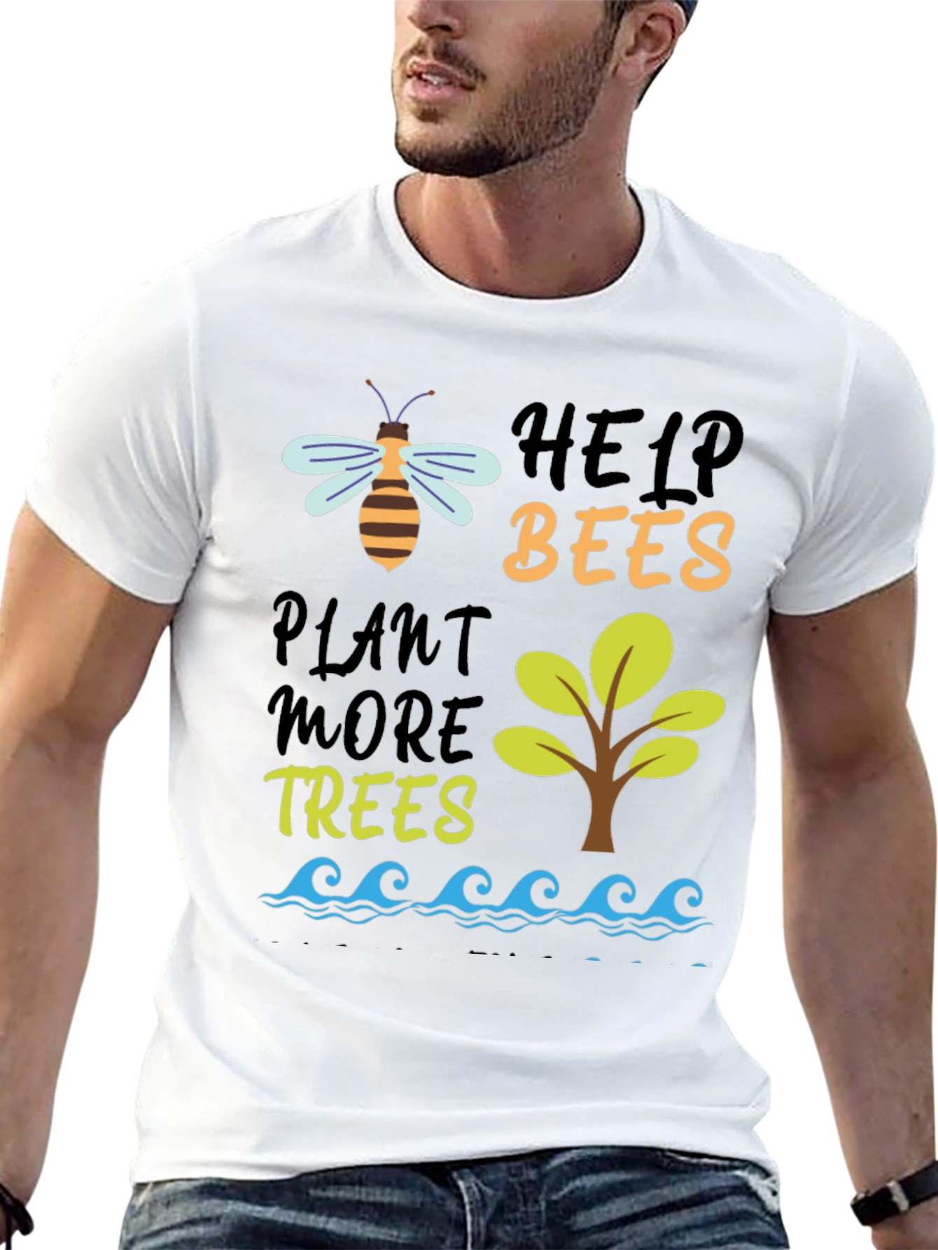 Help Bees Plant Trees Black T-Shirt
