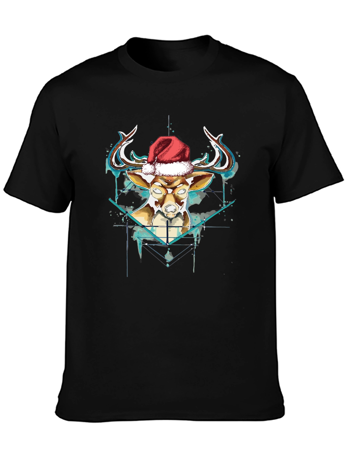 Festive Reindeer Graphic Tee - Black