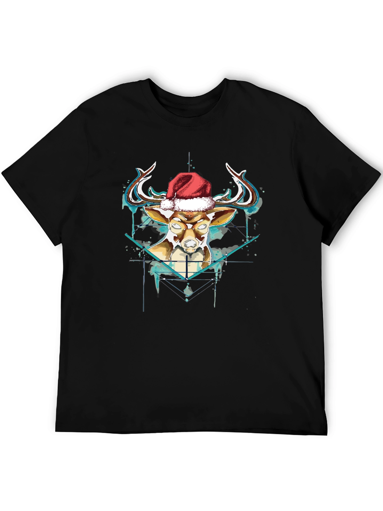 Festive Reindeer Graphic Tee - Black
