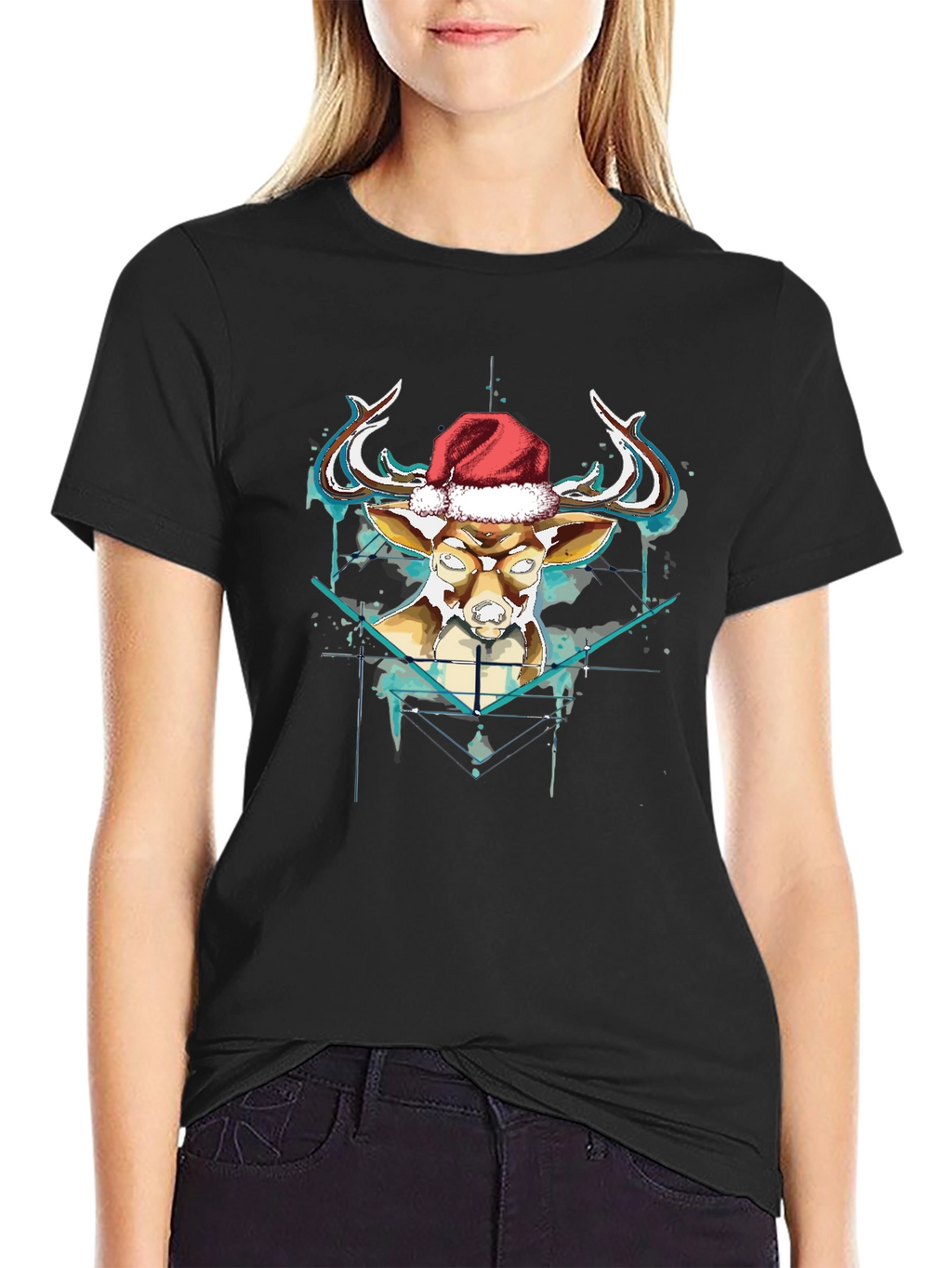 Festive Reindeer Graphic Tee - Black