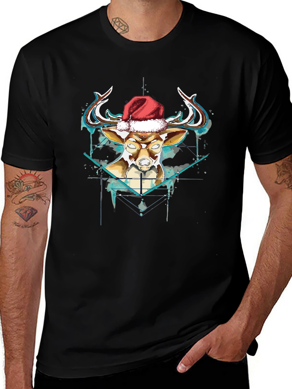 Festive Reindeer Graphic Tee - Black