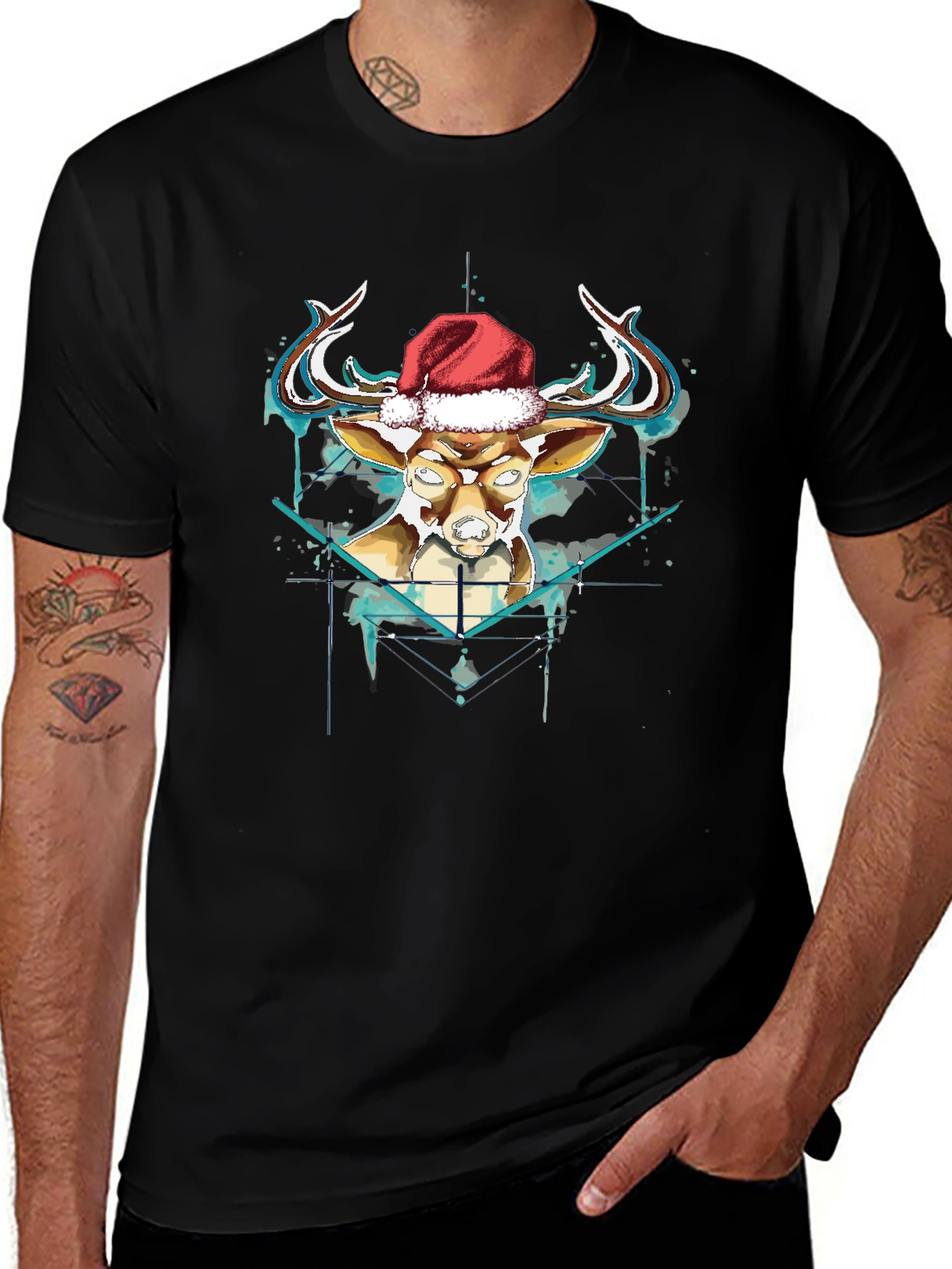 Festive Reindeer Graphic Tee - Black