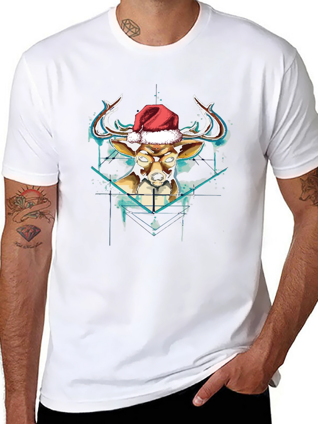Festive Reindeer Graphic Tee - Black