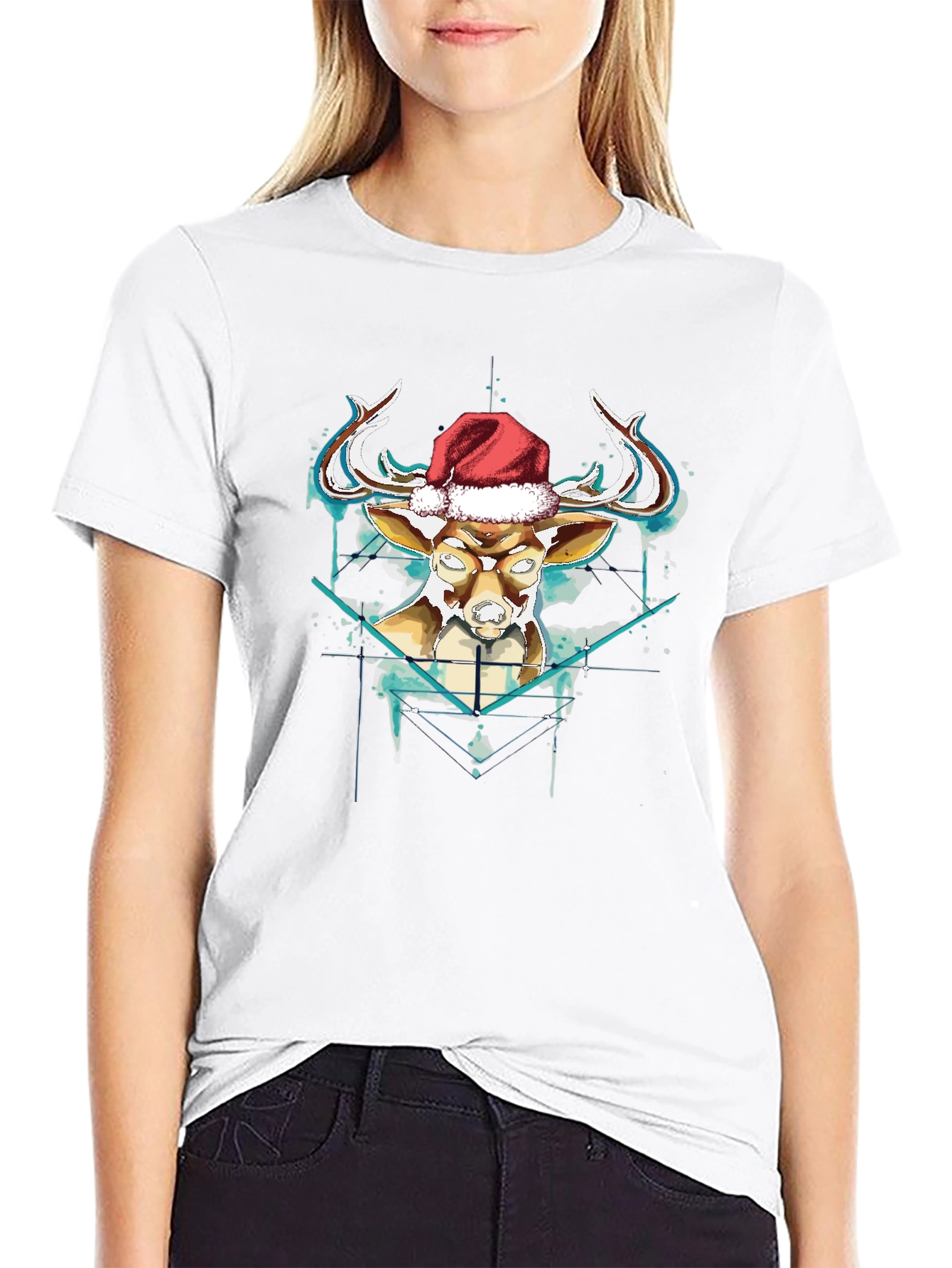 Festive Reindeer Graphic Tee - Black