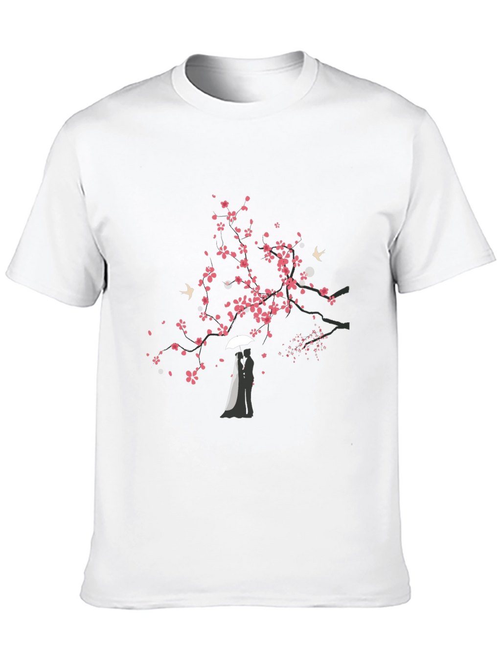 Romantic Sakura Tree Graphic Tee - Black