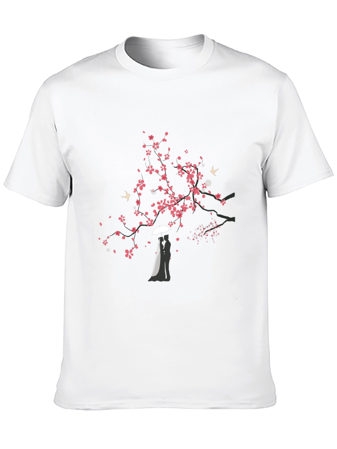 Romantic Sakura Tree Graphic Tee - Black