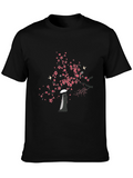 Romantic Sakura Tree Graphic Tee - Black