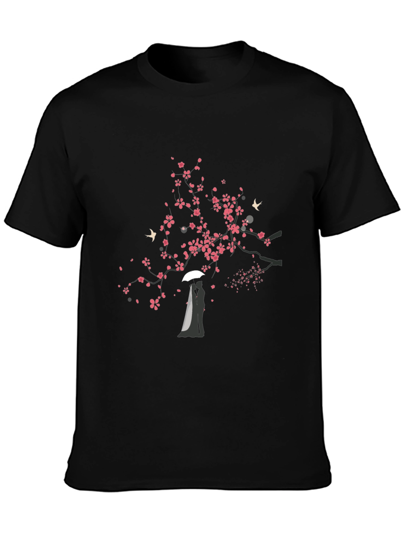 Romantic Sakura Tree Graphic Tee - Black