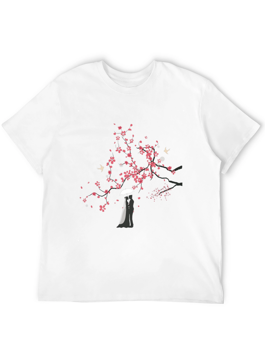 Romantic Sakura Tree Graphic Tee - Black