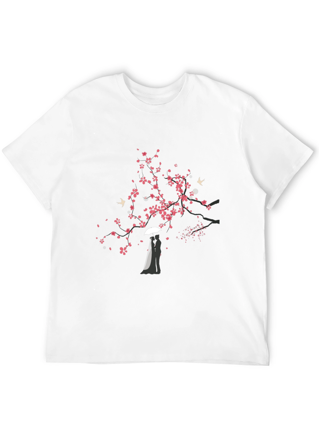 Romantic Sakura Tree Graphic Tee - Black