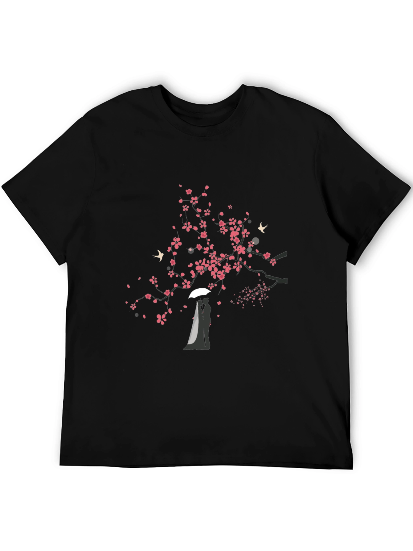 Romantic Sakura Tree Graphic Tee - Black