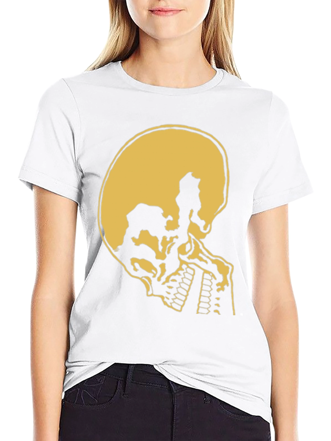 Skull Silhouette Graphic Tee - Black Cotton Casual Shirt