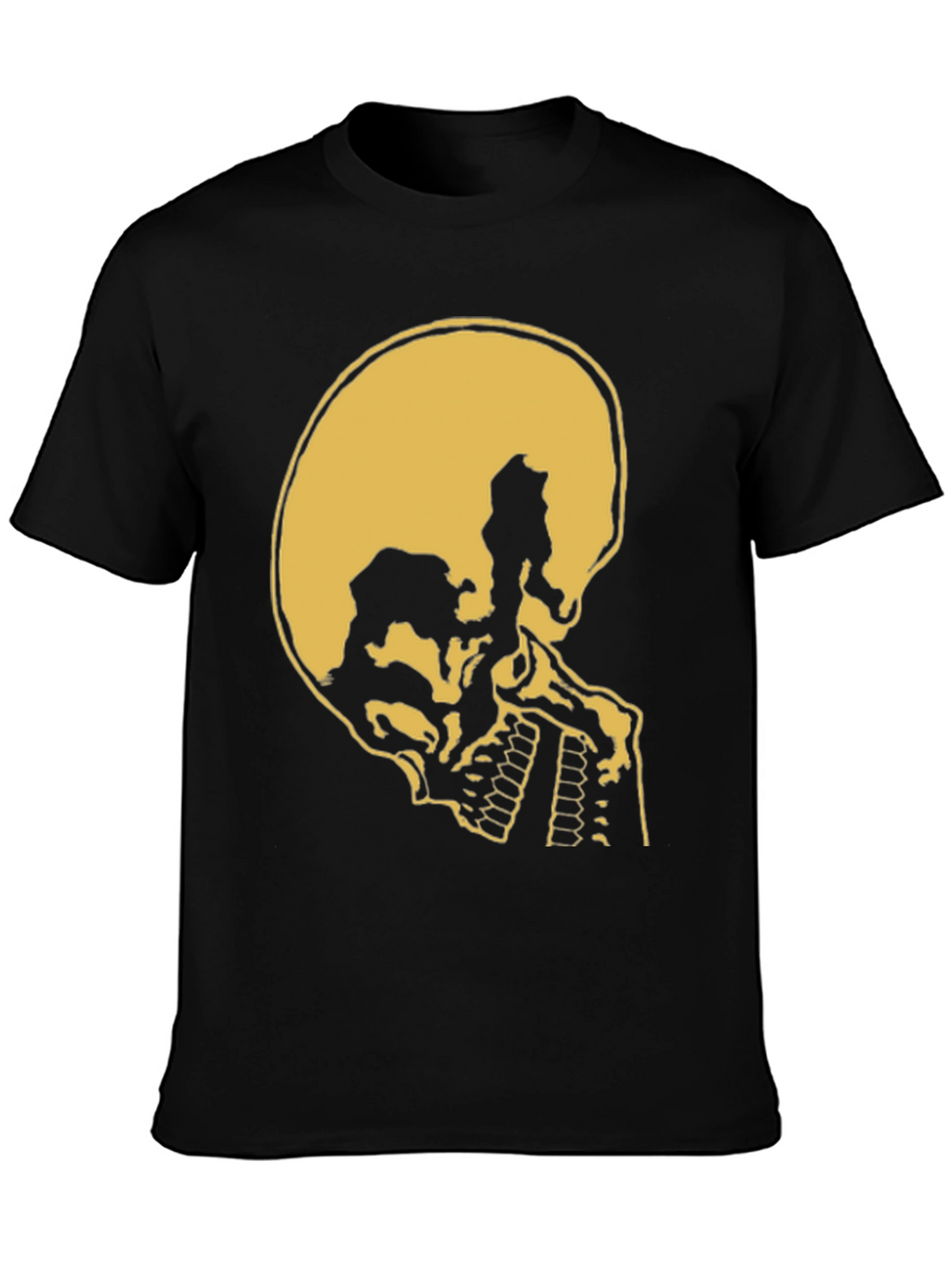Skull Silhouette Graphic Tee - Black Cotton Casual Shirt