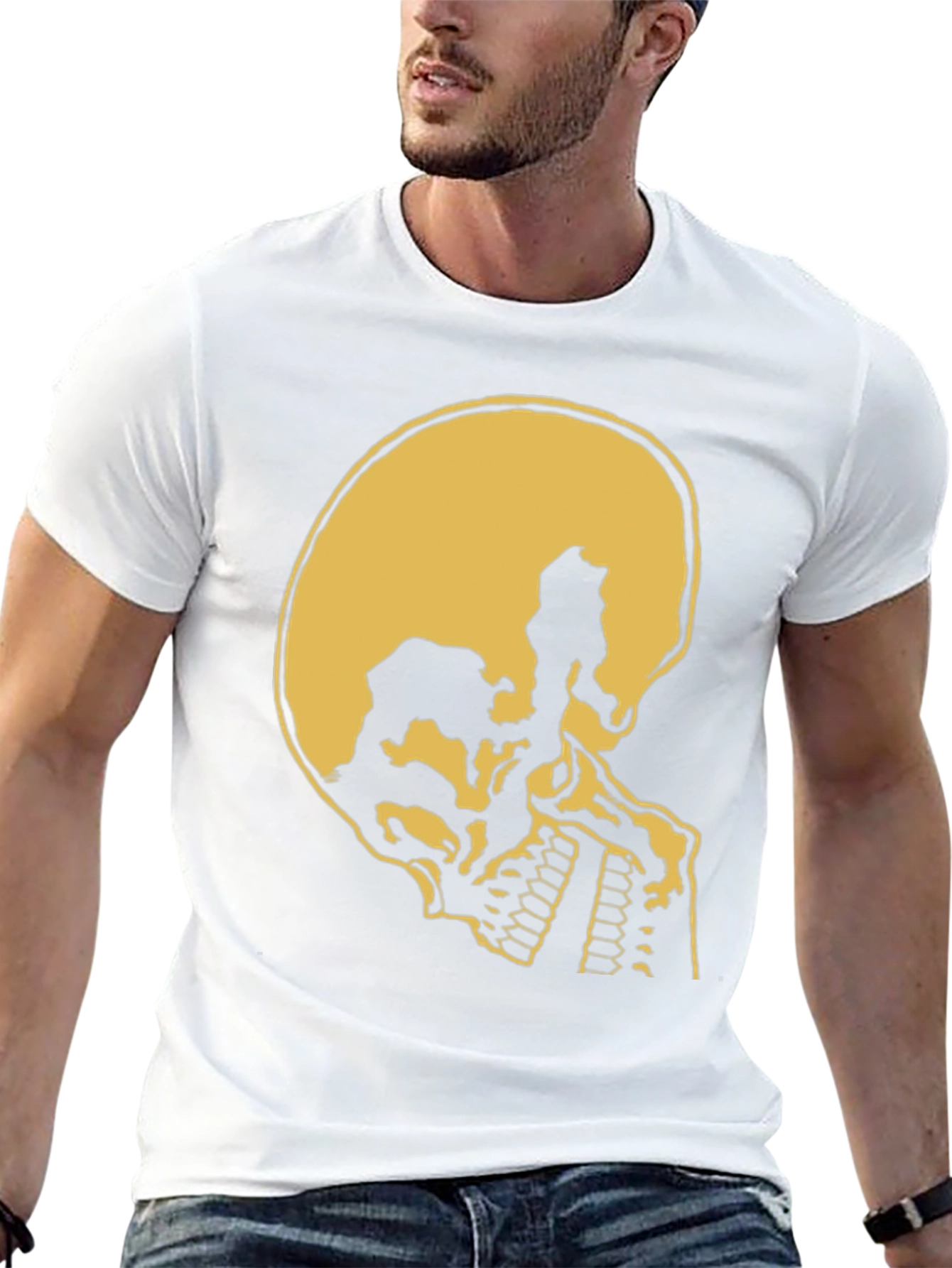 Skull Silhouette Graphic Tee - Black Cotton Casual Shirt