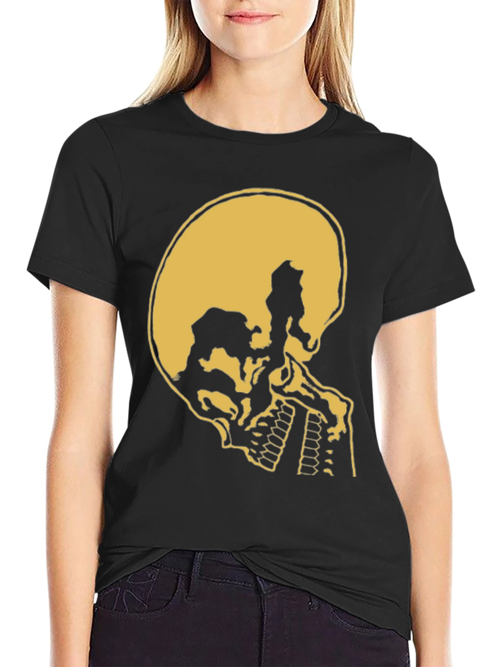 Skull Silhouette Graphic Tee - Black Cotton Casual Shirt
