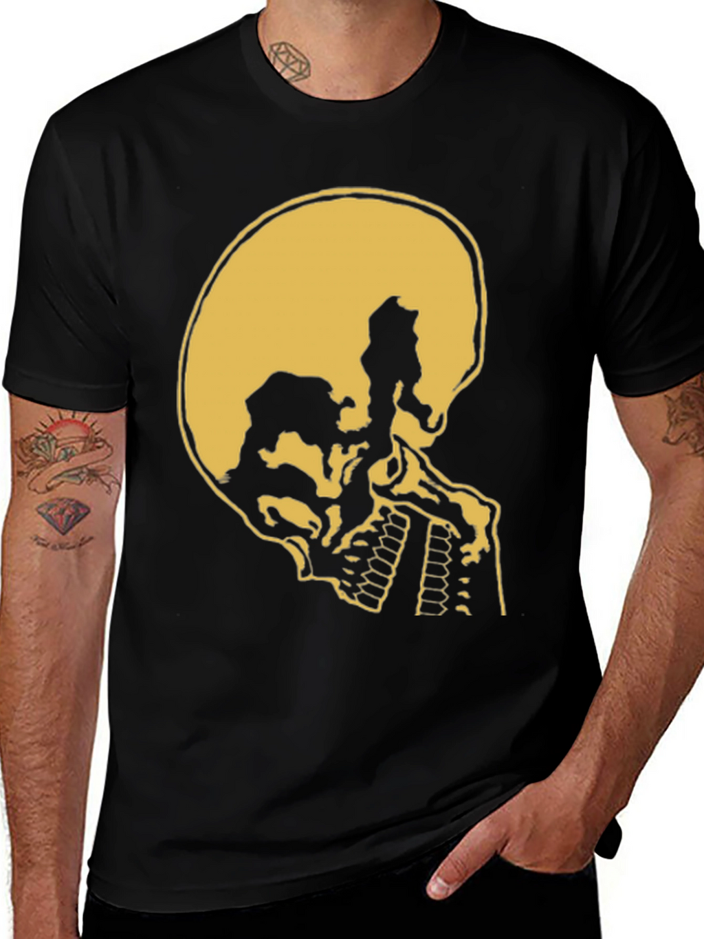 Skull Silhouette Graphic Tee - Black Cotton Casual Shirt