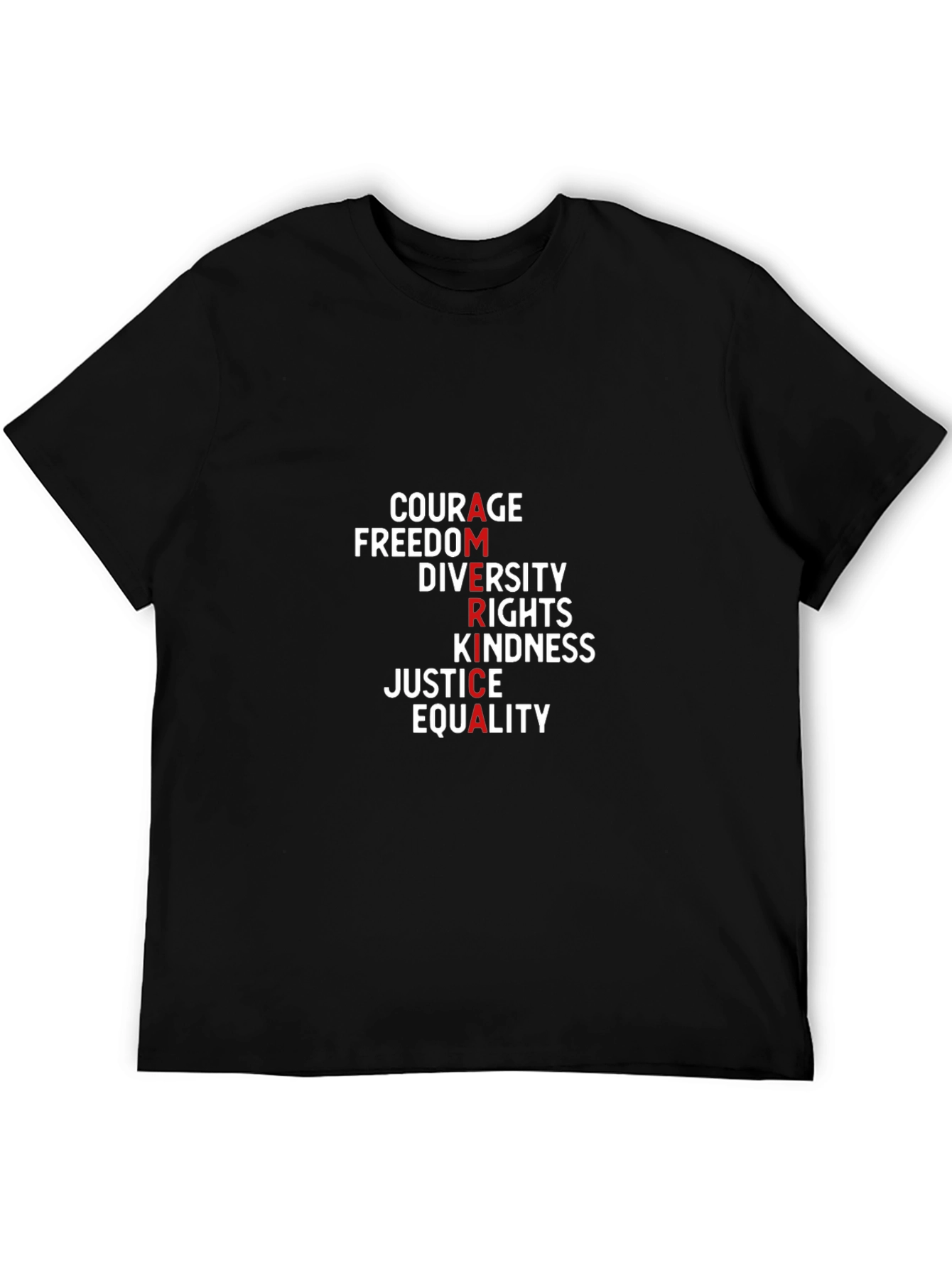 America Values T-Shirt: Courage Freedom Justice & Equality