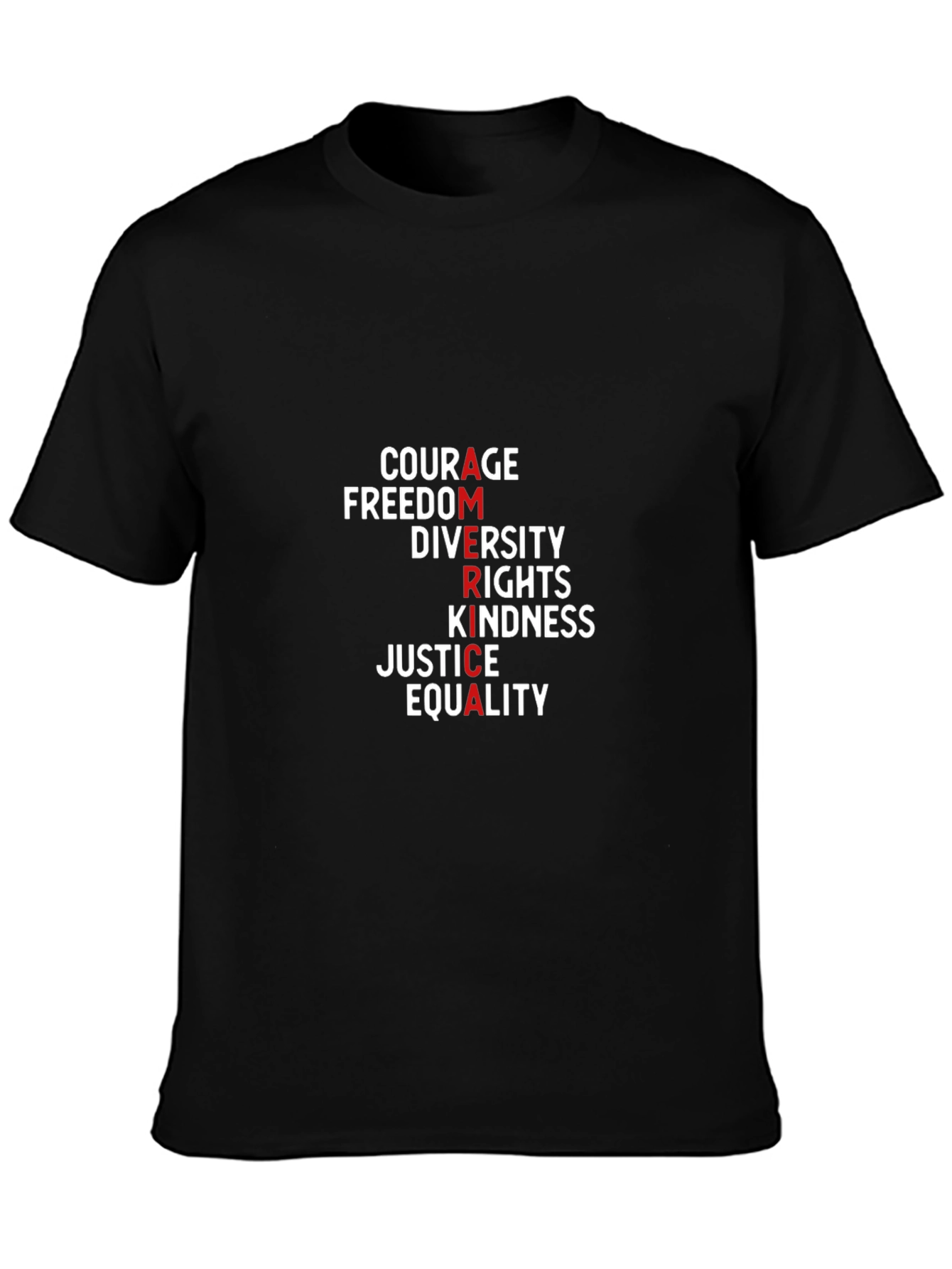America Values T-Shirt: Courage Freedom Justice & Equality