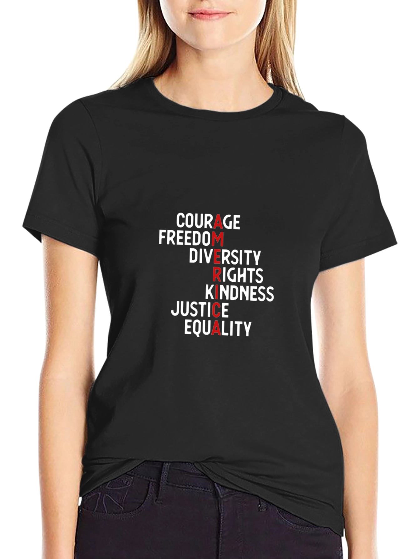 America Values T-Shirt: Courage Freedom Justice & Equality