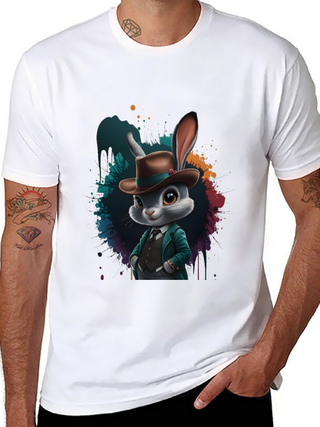 Dapper Rabbit T-Shirt - Stylish Animal Graphic Tee