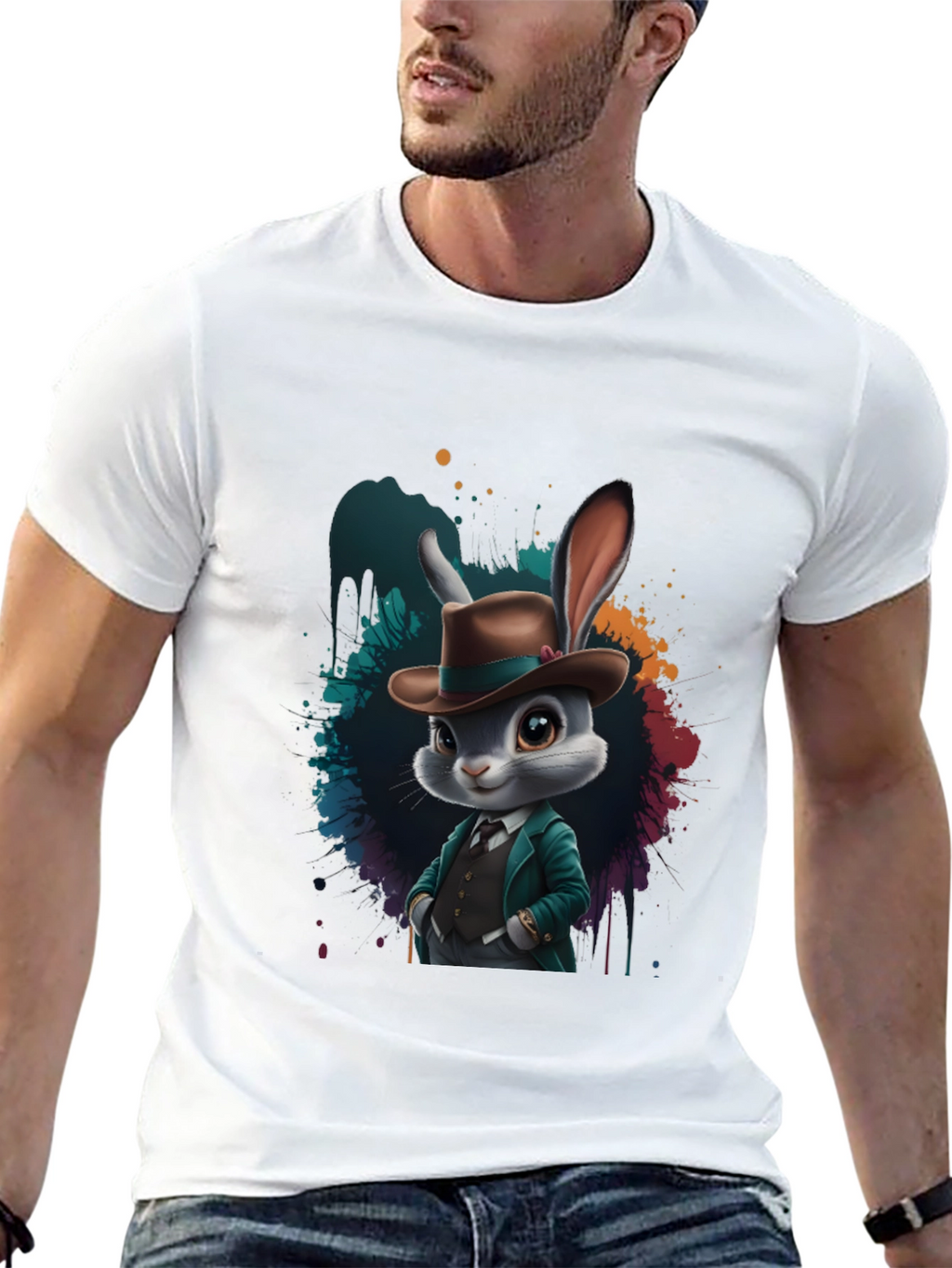 Dapper Rabbit T-Shirt - Stylish Animal Graphic Tee