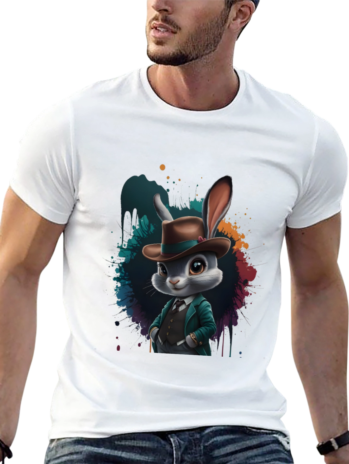 Dapper Rabbit T-Shirt - Stylish Animal Graphic Tee