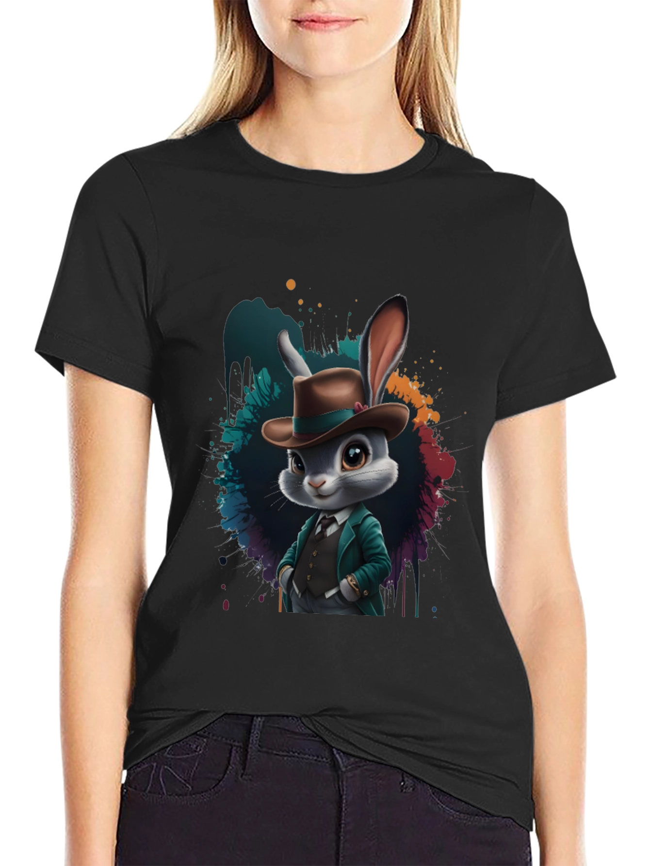 Dapper Rabbit T-Shirt - Stylish Animal Graphic Tee