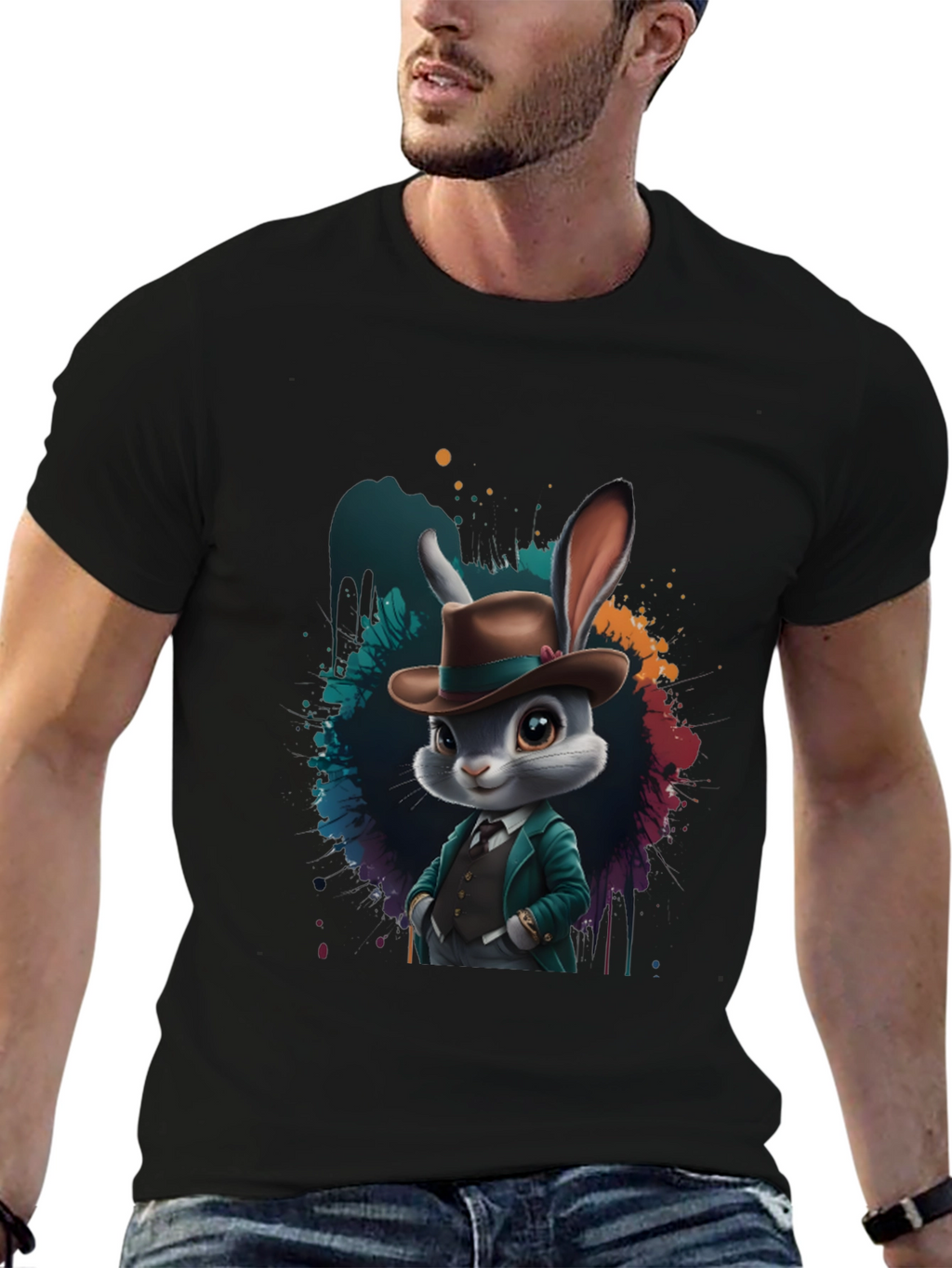 Dapper Rabbit T-Shirt - Stylish Animal Graphic Tee