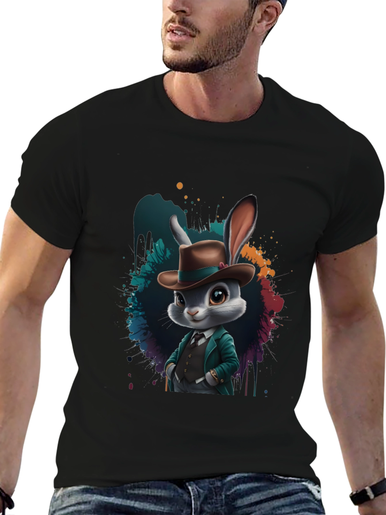 Dapper Rabbit T-Shirt - Stylish Animal Graphic Tee