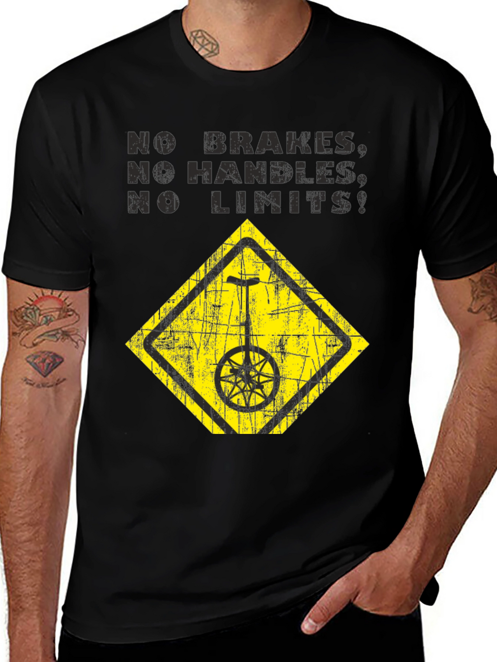 No Brakes No Limits Unicycle Black T-Shirt