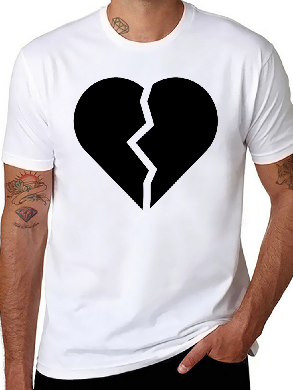 Broken Heart Graphic Black T-Shirt - Mens Casual Tee