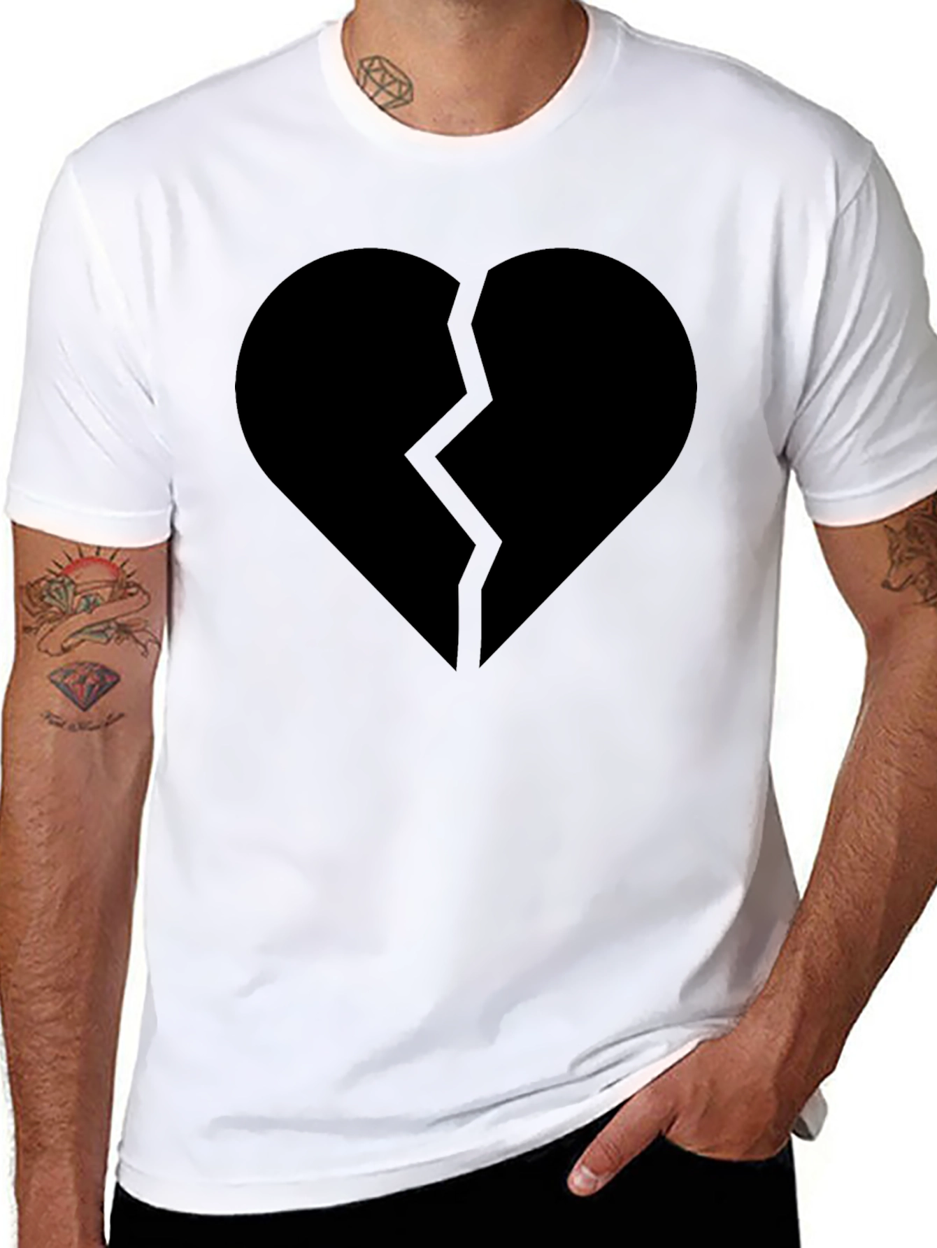 Broken Heart Graphic Black T-Shirt - Mens Casual Tee